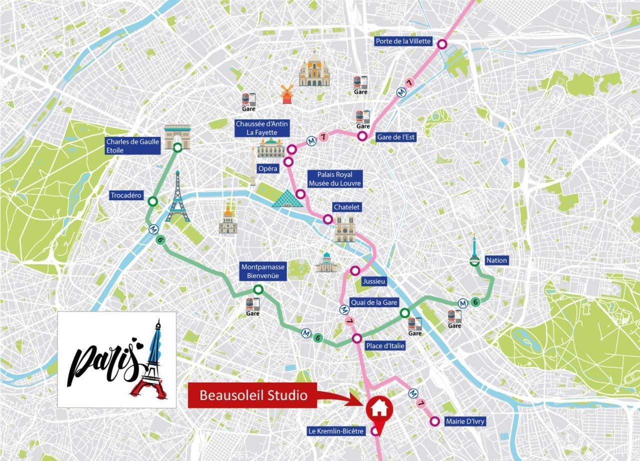 Beausoleil Studio Metro Paris Sud Ле-Кремлен-Бісетр Екстер'єр фото